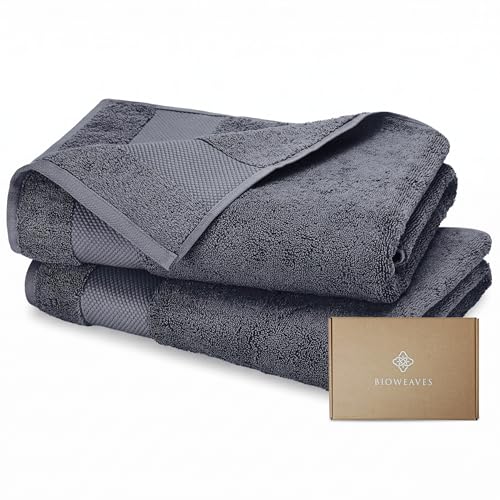 "BIOWEAVES 100% Organic Cotton 700 GSM Plush Bath Towels 30"" x 58"" GOTS Certified - Charcoal, Pack of 2"