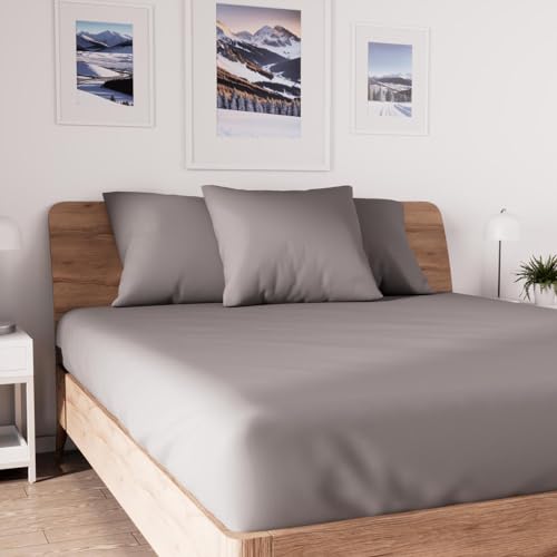 Soleil d'ocre, Jersey Fitted Sheet, Cotton, Grey, 90x190cm
