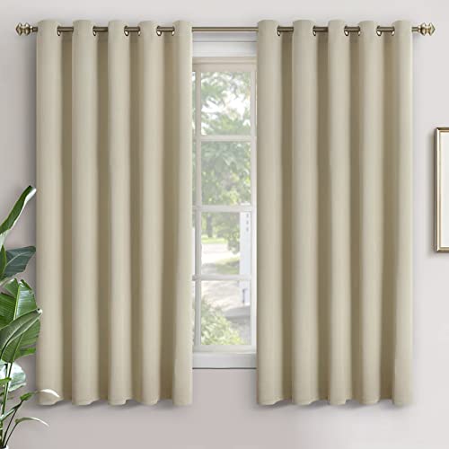 YoungsTex Blackout Curtains for Bedroom 70 x 63 Inch - Thermal Insulated Drapes with Grommet Top Room Darkening for Living Room Heat Light Blocking, 2 Panels, Beige