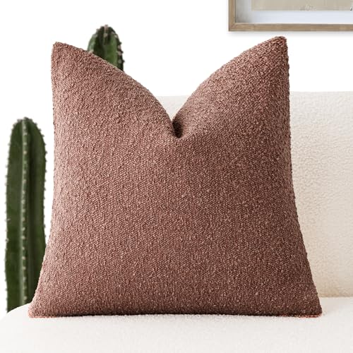 Foindtower Decorative Textured Boucle Throw Pillow Covers Accent Solid Pillow Cases Neutral Soft Cozy Couch Cushion Case for Chair Sofa Bedroom Living Room Home Decor 26x26 Inch,1PC,Orange Rust Red