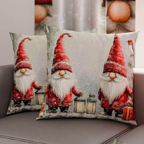 PETTI Italian Artisans - Pair of 60x60 cm Microfiber Cushion Covers, Christmas Pillow Cases, Christmas Decor Cushions for Bedroom, Sofa, Living Room, Set of 2 Cushion Covers, Gnome Pillow Case 02