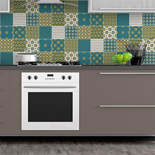 Ambiance Sticker Self-Adhesive Decorative Wall Decal Cement Tile for Bathroom and Kitchen Su??dois - Pack of 9 Stickers of 15 x15 cm