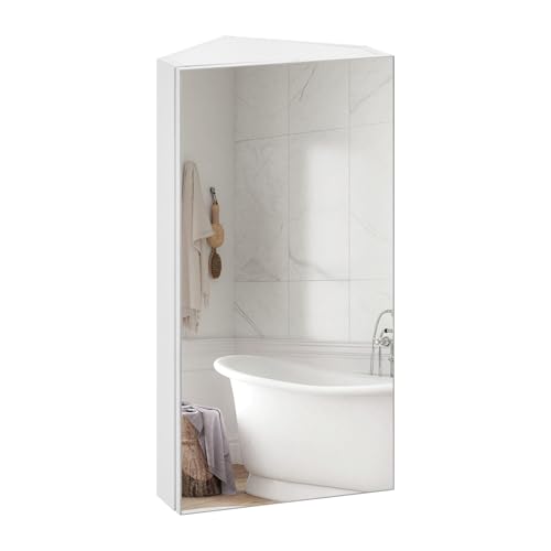 TUKAILAi Corner Bathroom Mirror Cabinet 1 Door with 2 Shelves