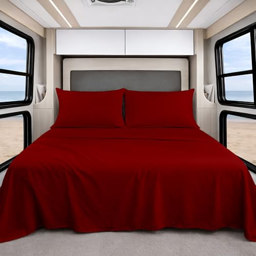 Microfiber RV Sheet Sets, 48x75 3/4 Full Bunk, Burgundy Solid, Bed Sheets for Campers, RV's & Travel Trailers Fit Mattress up to 10 Inch deep