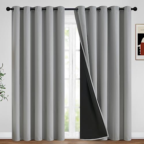 Grey Full Shade Curtain Panels, Thermal Insulated & Energy Efficiency Window Draperies for Guest Room, Full Blackout Curtains & Drapes for Shift Worker and Light Sleepers, W62 x L96 Inch, Light Grey