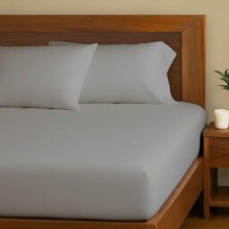 The Linen Company NY Eucalyptus Sheets – Tencel Flat Sheet with BCI Cotton Blend, Ultra-Soft, Breathable Percale, Skin-Friendly, Lightweight, Temperature-Regulating (Super King, Light Grey)