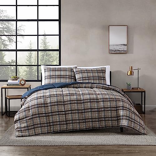 Eddie Bauer- King Comforter Set, Reversible Microsuede Bedding with Matching Sham(s), Casual Home Decor (Rugged Plaid Brown, King)
