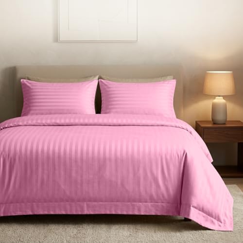 Casabella Satin Stripe Duvet Cover Sets,Luxury Pink Bedding with Stripes,Super king Duvet Set,Hotel Quality Superking Duvet Cover & Pillowcases,Pink Satin Stripe Super King Duvet Cover