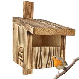 LEVIATAN Turdus Bird Nesting Box Robin Red Tail - Solid Wood Screwed - Ready-to-Use, No Assembly Required - Nesting Box for Birds - Half Cave for Garden Redtail - Bird House Weatherproof