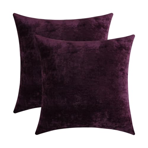 Jeneoo Plum Purple Decorative Throw Pillow Covers Soft Chenille Comfy Square Couch Cushion Cases for Living Room Sofa Decor (Set of 2, 20 x 20 Inches)
