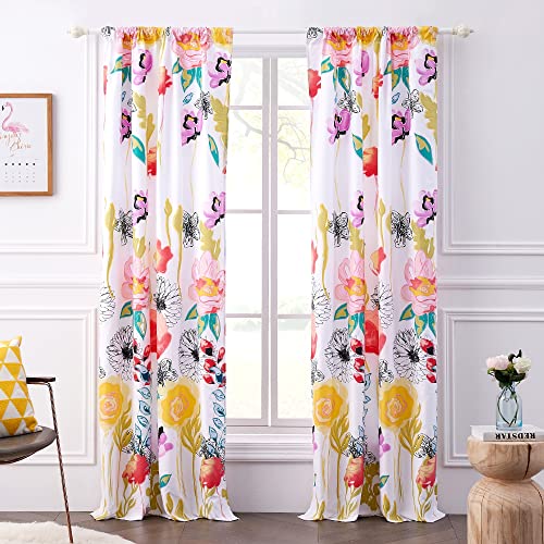 "Greenland Home Watercolor Dream Curtains - Drapes - Lined Panel Pair with tiebacks - Set of 2 Panels - 63"" L - White"