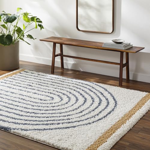Livabliss Shumen Shaggy Rug - Modern Berber Rugs Living Room, Large 160x213 cm, Soft Shaggy Rugs for Bedroom - Neutral Boho Fluffy Rug, Easy Care Plush Thick Pile - Ivory, Blue, Tan
