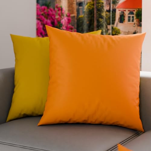 PETTI Artigiani Italiani - Pair of Pillow Cases 70 x 40 cm in Microfibre, Pillows for Bedroom Furniture, Sofa, Set of 2 Cushion Covers, Reversible Pillowcase Orange Yellow