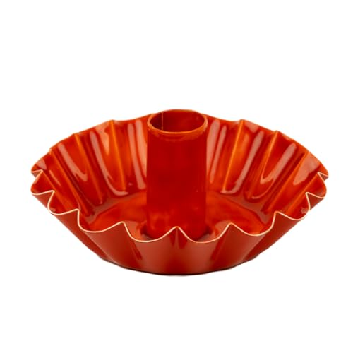 Scalloped Orange Metal Dinner Candle Holder - Handmade in India with Enamel Finish - Elegant l Table Decor - Versatile Use for Dinner Ambiance and Year-Round Mantlepiece Style Made by Talking Tables