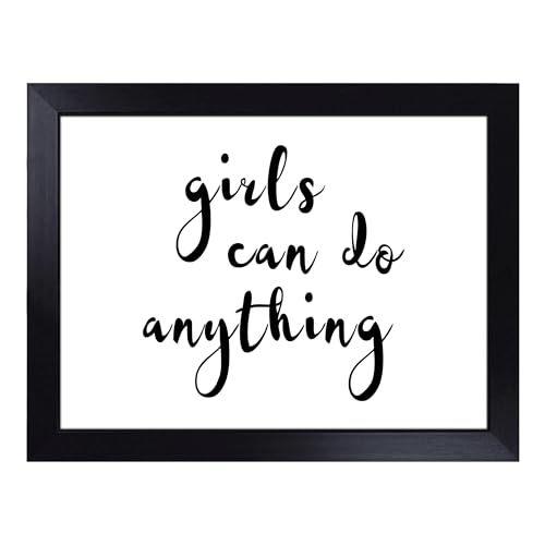 Lap Tray with Bean Bag Cushion, Girls Can Do Anything Typography Quote - Handmade in the UK, Raised Wooden Edge, Padded Cushion, Heat-Resistant Wipe-Clean Surface, for Meals, Laptops and Crafts