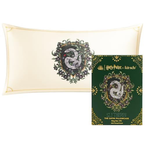 Kitsch x Harry Potter Slytherin Satin Pillowcase with Zipper for Hair & Skin – Double-Sided, Softer Than Silk, Wrinkle-Free, Machine Washable, Frizz Control, Breakout Prevention - King Size (19x36)