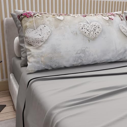 PETTI Artigiani Italiani - Cotton Sheets with Pillowcases in Digital Print, Single Sheet, 327 Light Grey Bedding Set, 100% Made in Italy