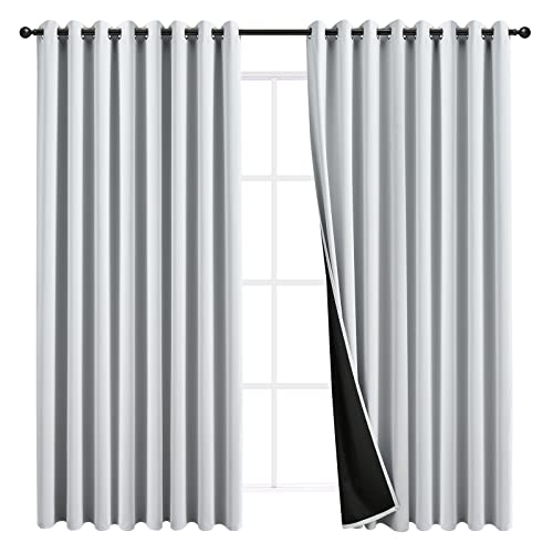 JSFLY 100% Blackout Curtains 84 inch Length for Bedroom, Thick Noise Reduction Thermal Insulated Grommet Window Drapes Light Blocking Curtains for Living Room, 2 Panels (108x84 inches,White)