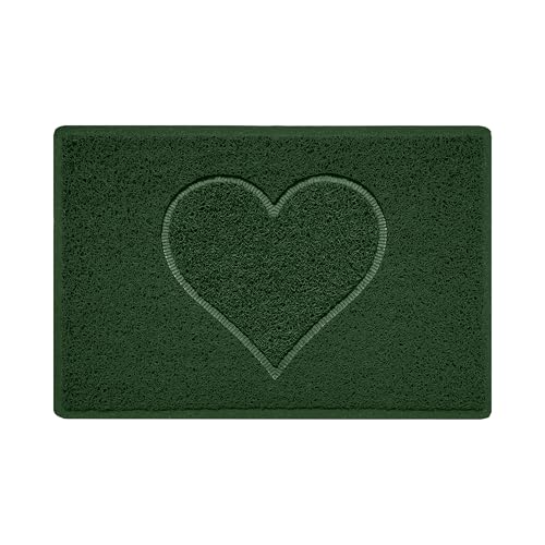 Nicoman Heart Shape Embossed Entrance Door Mat Non Slip Dirt Trapper PVC Spaghetti Mat with Rubber Base, Jet Washable Quick Drying Doormat Indoor or Outdoor - (Small, Green, 60 x 40cm)