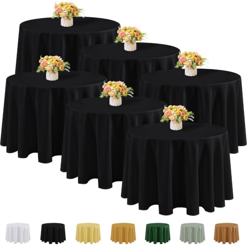Fitable 6 Pack Black Round Tablecloths - 120 Inches in Diameter - Wrinkle & Stain Resistant, Washable Polyester Fabric Cloth Cover, For Wedding Party Banquet Formal Events Halloween