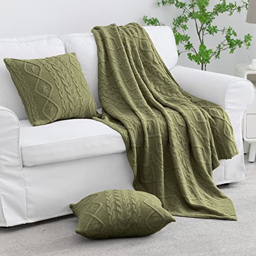 Knitted Throw Dark Green Throws For Sofas MILVOWOC Olive Green
