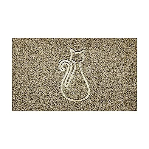 Nicoman Embossed Spaghetti Door Mat Dirt-Trapper Jet-Washable Doormat 70x43cm (Beige, CAT Shape) - Use on Carpet ONLY