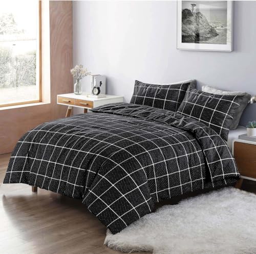 Kampala Hill Mateo Reversible Stripes and Dots Duvet Cover Set Black Geometric Single Bedding Set