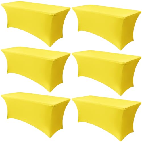 Obstal 6 Pack Stretch Spandex Table Covers for 6 Foot Tables - 6 FT Universal Rectangular Fitted Tablecloth Protector for Wedding, Banquet, Party (Yellow, 72 Length x 30 Width x 30 Height Inches)