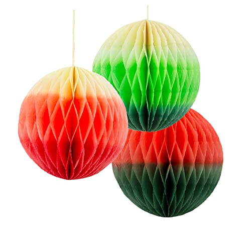 Talking Tables Red and Green Paper Honeycomb Decorations for Christmas - 3 Pack, 20cm - Hanging Party Decorations for Kids Parties, Festival - Easy to Assemble for Special Occasions