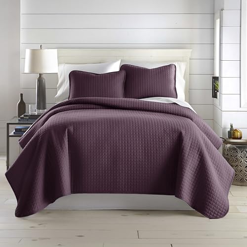 Southshore Fine Living, Inc. Twin XL Quilt Set, Dorm Bedding Essentials, Stain Resistant, Machine Washable Purple Bed Spread, Twin XL Quilt Bedspread Set with Matching Pillow Sham, Purple Quilts