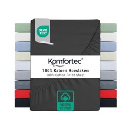Komfortec Super King Fitted Sheet 100% Cotton, 11 inch (30 cm) Deep Pocket - Charcoal
