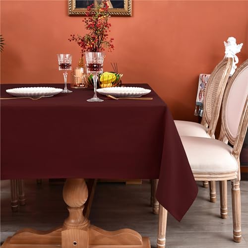 MEANMOY Burgundy Rectangle Water Resistant Tablecloth, 60x120 Inch - Dark Red Washable Stain Resistant Rectangular Table Cloth Wrinkle Free Wipe Clean Polyester for Wedding, Party, Banquet