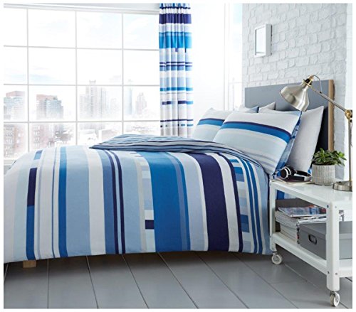 GC GAVENO CAVAILIA Luxury Printed Duvet Cover, Polycotton Reversible Bedding Quilt Set, Chester Stripe-Blue, King