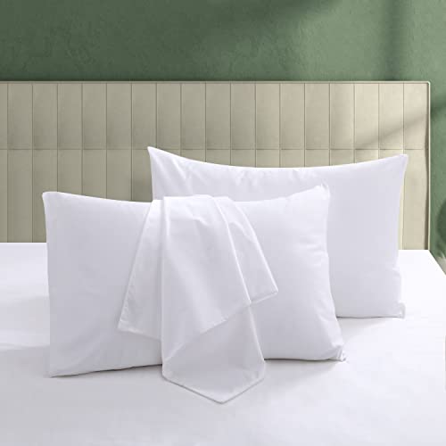 100% Egyptian Cotton Pillow Protectors Set of 2 King Size - 600 Thread Count Pillow Cases with Zipper, Silky Soft Sateen Weave Pillowcases, Breathable, Luxury Hotel Quality, White