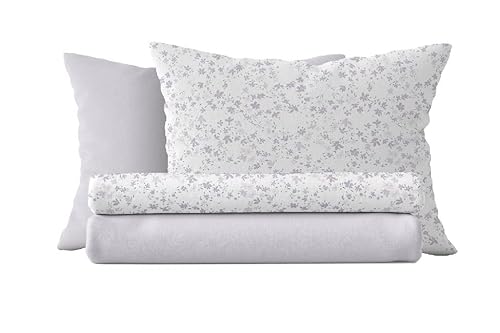 Homemania Mandy Bedding-Single-with Fitted, Sheet, Pillowcase, White, Purple Cotton, 150 x 280 cm