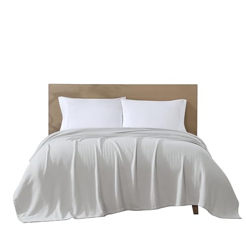 Elite Home 100% GOTS Certified Organic Cotton Blanket - Super Soft - Oyster - Queen