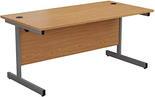 Office Hippo Heavy Duty Rectangular Cantilever Desk, Home Office Table + Integrated Cable Ports, PC Desk For Office or Home, 5 Yr Wty - Silver Frame/Oak Top, 80cm x 80cm