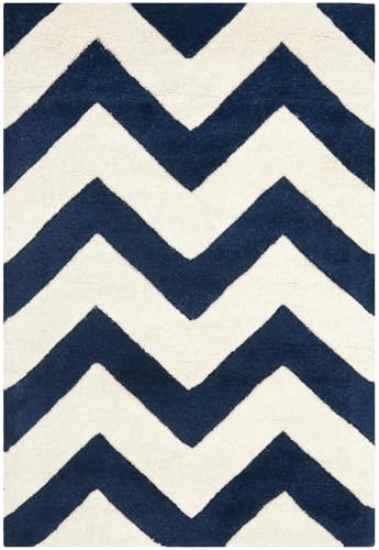 Safavieh Contemporary Indoor Hand Tufted Accent Area Rug, Chatham Collection, CHT715, in Dark Blue / Ivory, 61 X 91 cm for Living Room, Bedroom or Any Indoor Space
