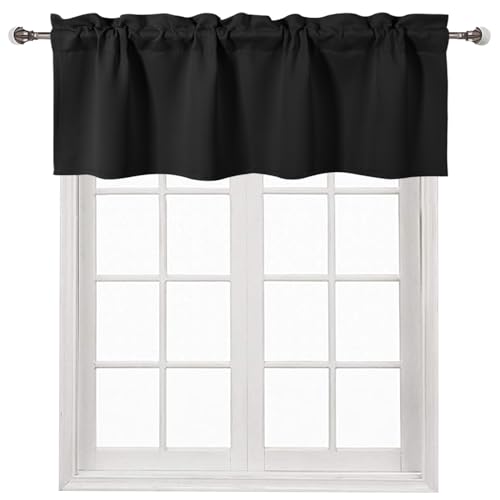 DWCN Valance Curtain for Kitchen Window Blackout Valance Curtains Solid Rod Pocket 52x14 inch Long, 1 Panel Black