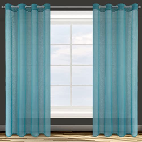 Eurofirany Smooth Transparent 8 Eyelets Soft Curtains Modern Simple Bedroom Children's Living Room, Polyester, Turquoise, 140X250cm