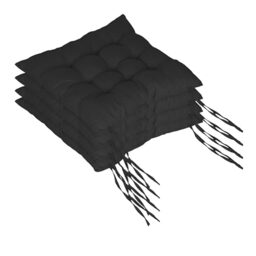 Relaxdays chair cushions, set of 4, 40x40 cm, quilted with ties, indoor/outdoor, polyester cover, black