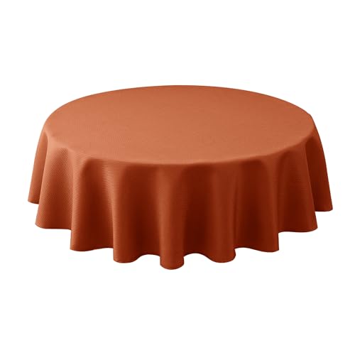 "Biscaynebay Fall Tablecloth Textured Fabric Round Table Cloth 60"" for Tables diameters from 28"" to 48"", Rust Thanksgiving Autumn Harvest Water Resistant Fabric Table Cover for Kitchen, Dining, Parties"