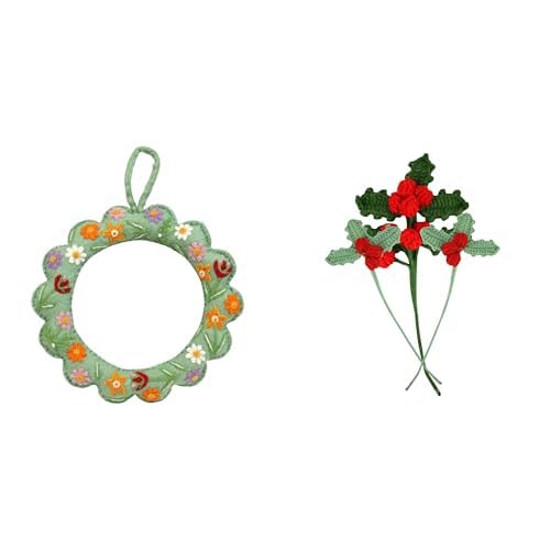 Floral Felt Wreath Spring & Crochet Holly Christmas Sprigs Bundle