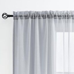 "MYSTIC-HOME Sheer Curtains 63 Inch Length, Rod Pocket Voile Drapes Treatments Semi Crinkle Curtain Panels for Yard, Patio, Parlor, Set of 2, Silver Grey, 52"" Wx63 L"