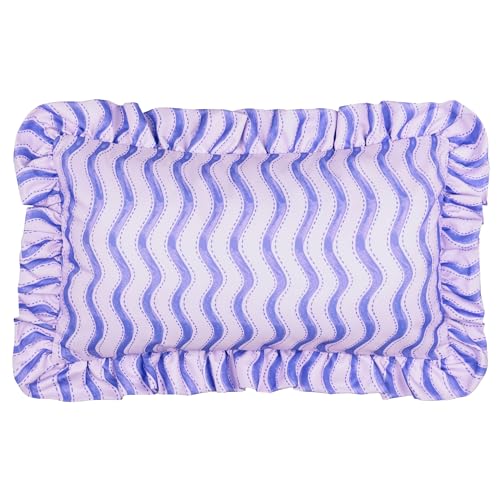 furn. Summer Solstice Wiggly Stripe Cushion Cover – Water Resistant Striped Ruffle Edge Outdoor Decorative Case (Cobalt - 30x50cm)