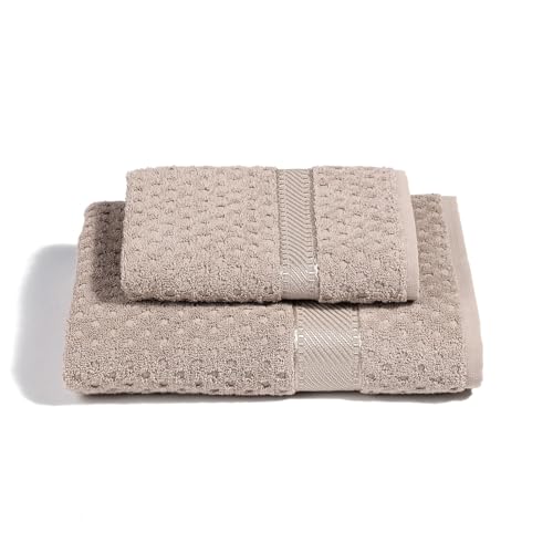 Caleffi - Soft Terry 100% Cotton Jacquard Bath Towel and Bidet Set, 1 Face Towel 60 x 110 cm + 1 Guest Bidet Towel 40 x 60 cm Absorbent Resistant to Frequent Washes, Durable