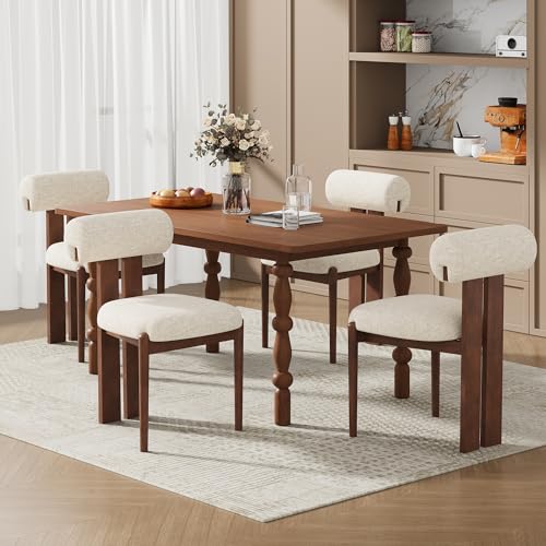 Dining Chairs Set of 4, Dining Room Chairs Upholstered Chenille Fabric, Wooden Kitchen Chairs with Padded Seat & Solid Wood Frame, Modern Accent Chairs for Living Room Bedroom Restaurant,Beige