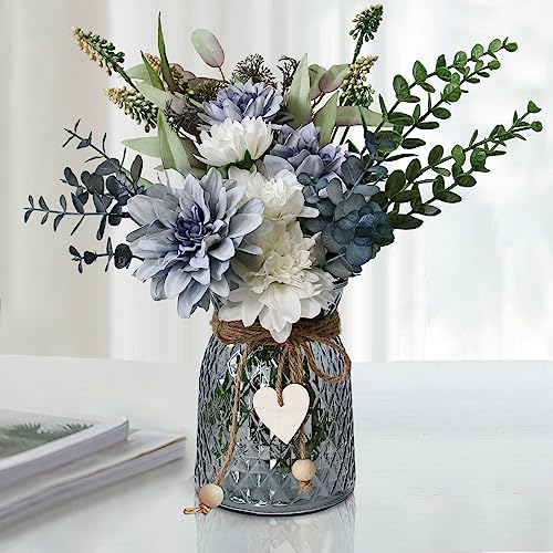 LEFTOVER Faux Flowers in vase,Artificial Flowers in vase,Table centerpieces for Dining Room,Flower centerpieces for Tables,Fake Flowers with vase,Kitchen Table Decor,Coffee Table Decor