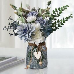 LEFTOVER Faux Flowers in vase,Artificial Flowers in vase,Table centerpieces for Dining Room,Flower centerpieces for Tables,Fake Flowers with vase,Kitchen Table Decor,Coffee Table Decor