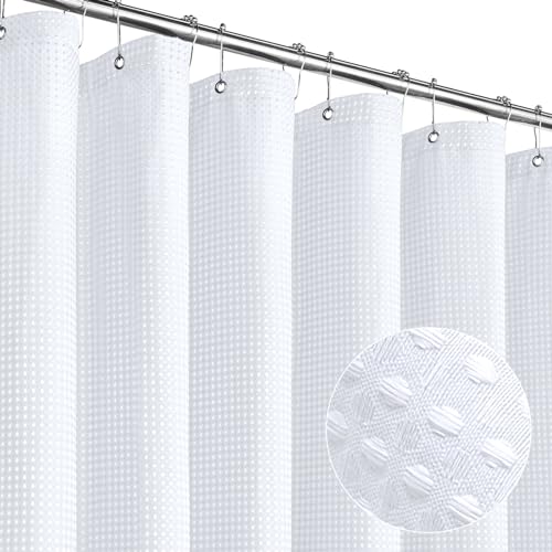 MitoVilla White Modern Waffle Shower Curtain, Heavyweight Fabric Shower Curtains for Hotel Neutral Bathroom Decor, Luxury Waffle Weave Cloth, Waterproof & Wrinkle Resistant, 72 x 72